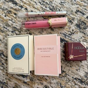 Benefit Hoola & High Brow, Too Faced injection lip gloss, perfume samples